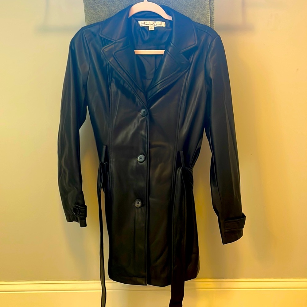 Black faux leather coat